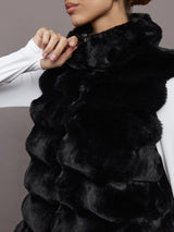 Plush Faux Fur Reversible Vest - Black