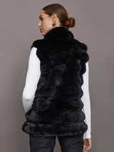 Plush Faux Fur Reversible Vest - Black