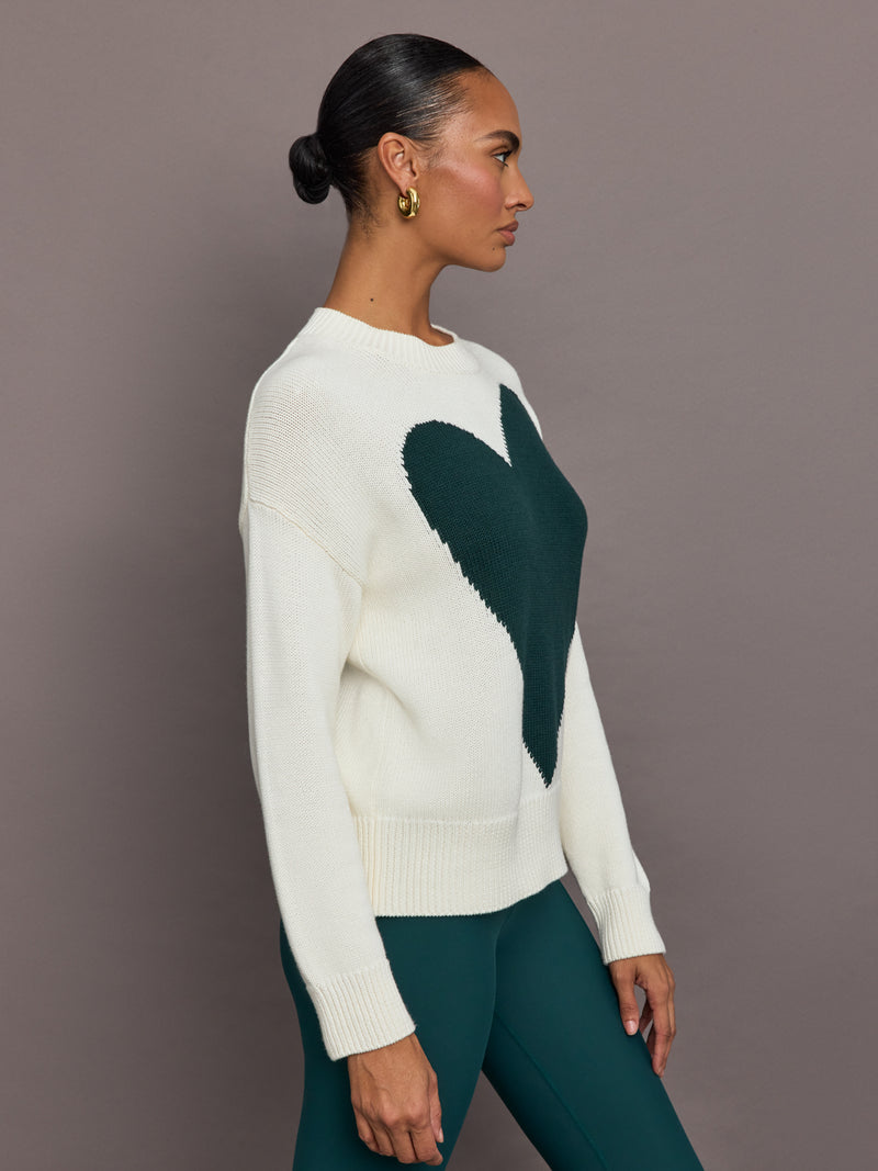 Benton Sweater Imperfect Heart - Off White / Emerald