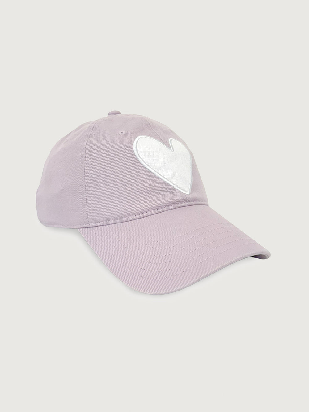 Lavender cap with a white heart design.