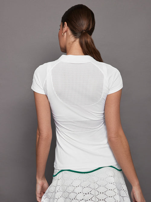 Mesh Zip Performance Polo - White with Green Trim