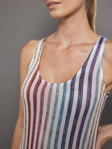 Long Cover Up - WHITE W MULTI STRIPES