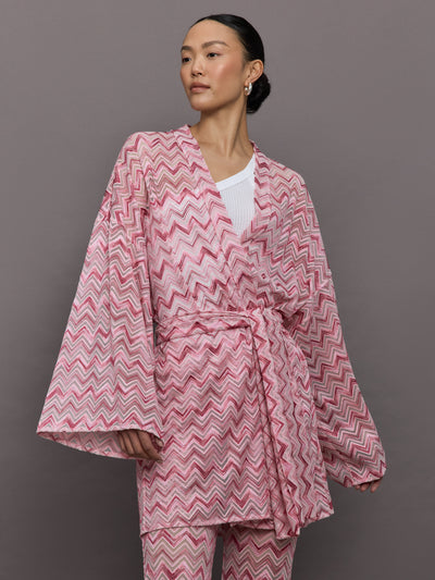 Oversized pink chevron printed robe. 