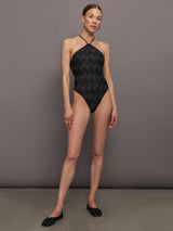 One Piece - Black Tone on Tone Chevron Raschel w/Lurex