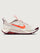 White running shoe with orange swoosh logo on a light gray background