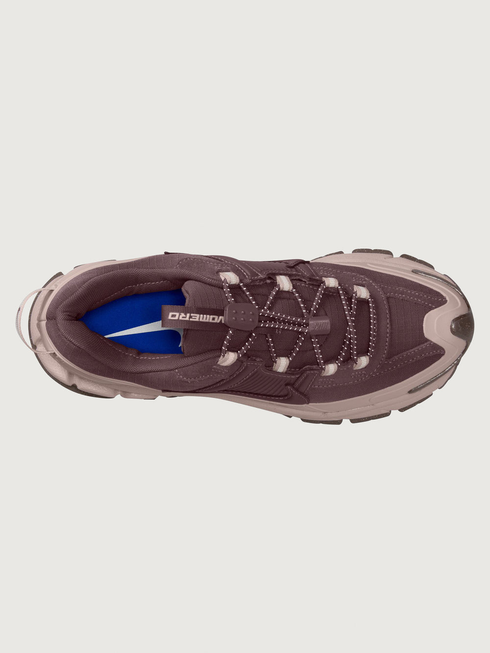 Nike Zoom Vomero Roam in Tattoo and Particle Rose, top-down single shoe view.
