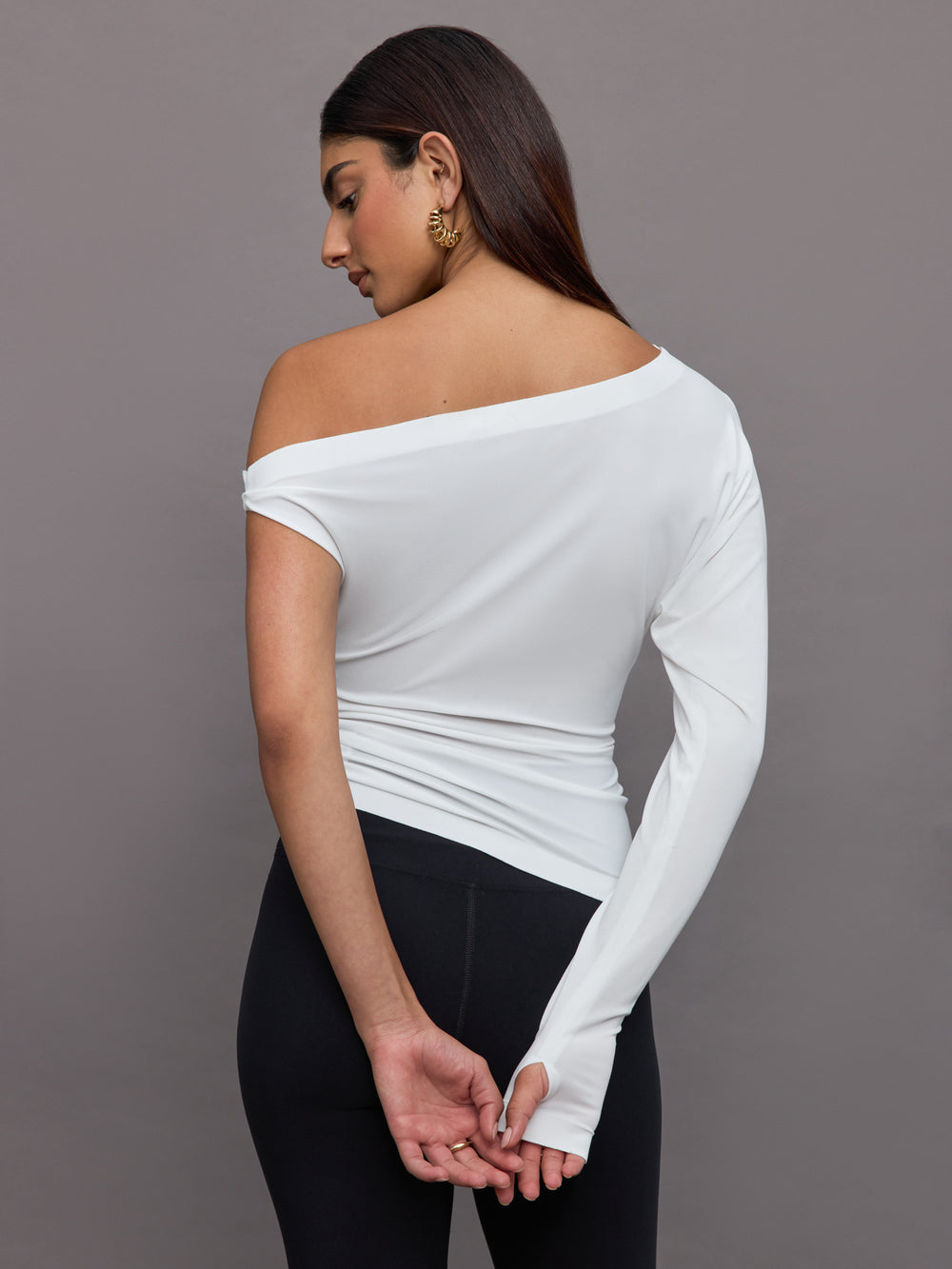 NK Sleeve Drop Shoulder Side Drape Top - Snow White