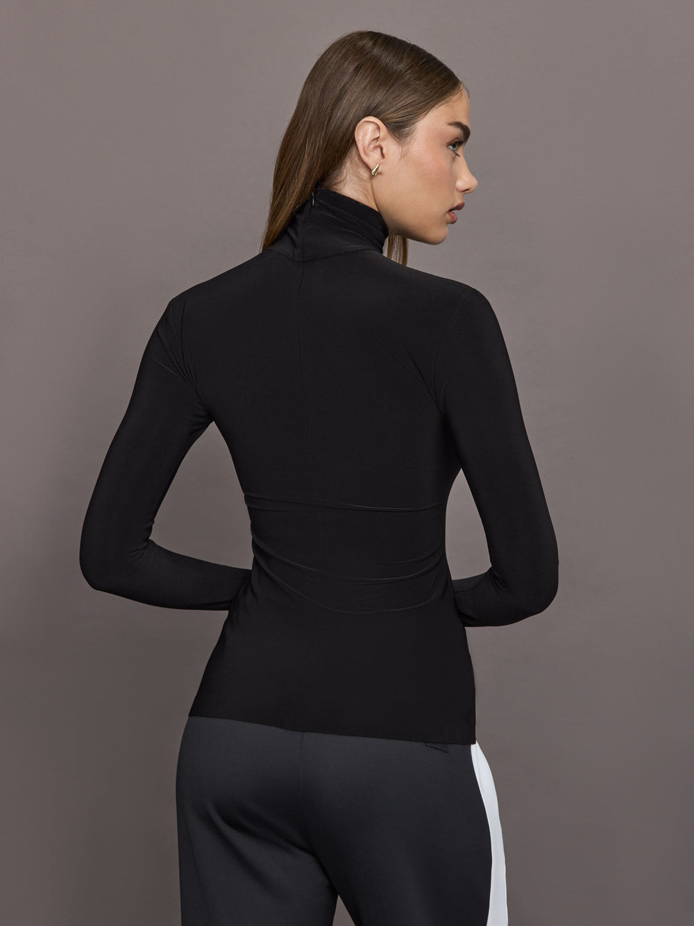 Slim Fit Long Sleeve Turtle Top - Black