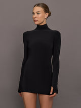 Long Sleeve slim Fit Turtleneck Pickleball Dress - Black