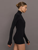 Long Sleeve slim Fit Turtleneck Pickleball Dress - Black
