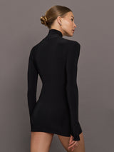 Long Sleeve slim Fit Turtleneck Pickleball Dress - Black
