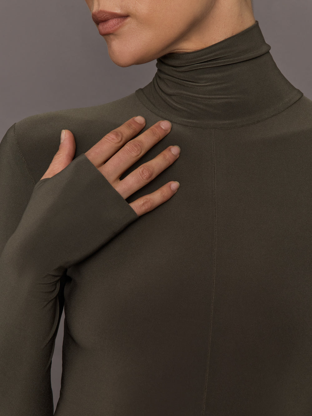 Long Sleeve Slim Fit Turtle Catsuit W/Footie - Bark