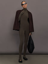 Long Sleeve Slim Fit Turtle Catsuit W/Footie - Bark