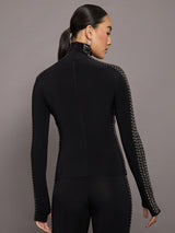 Gunmetal Stud Slim Fit Long Sleeve Turtle Top Short - Black with Side Studs