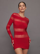 Spliced Long Sleeve Pickleball Dress - Tiger Red