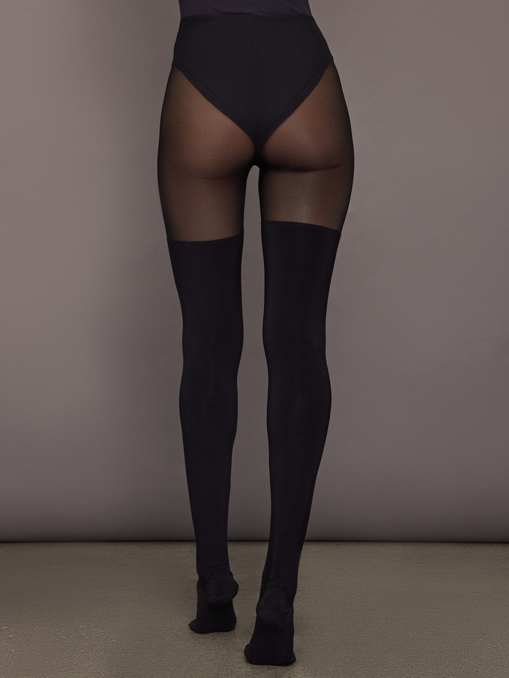 Thigh High Spliced Legging with Footie - Black/Black Mesh
