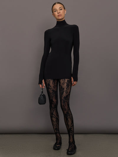 Long Sleeve slim Fit Turtleneck Pickleball Dress - Black