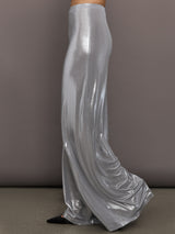 Bias Wide-Leg Pant in Silver, side view.