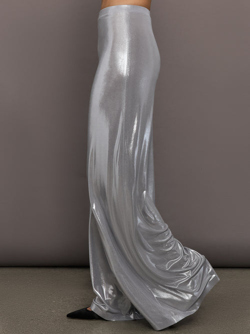 Bias Wide-Leg Pant in Silver, side view.