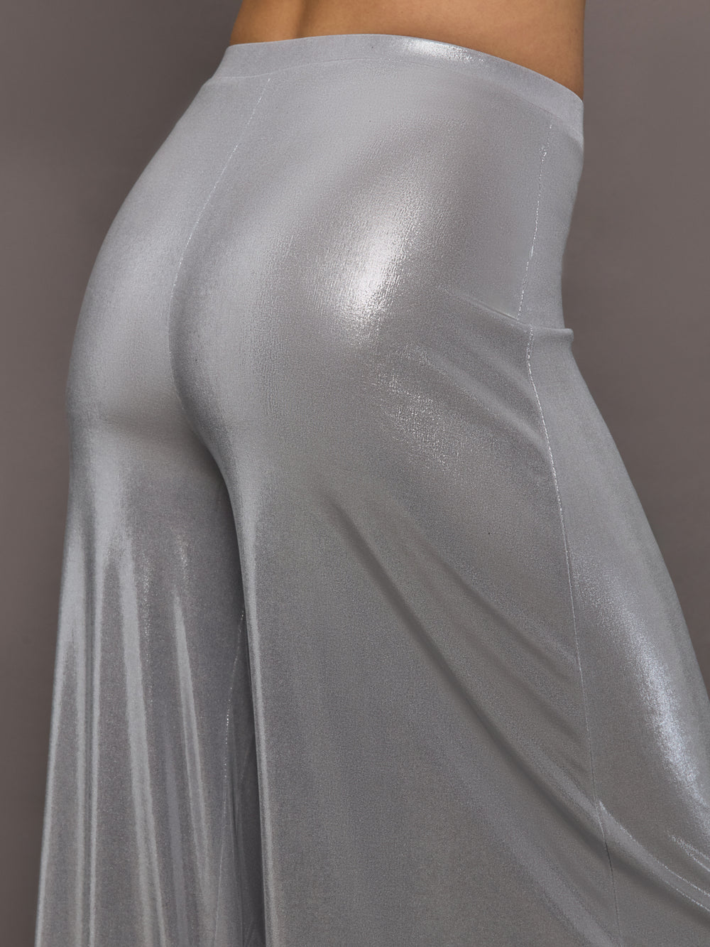 Close-up of Bias Pant in Silver, fabric texture detail.
