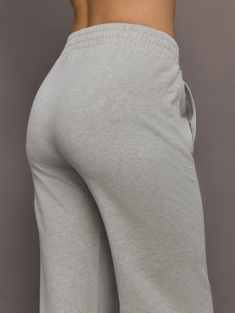 Close-up of Boyfriend Puff Jog Pant in Light Heather Grey, waistband detail.