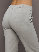 Close-up of Flat Front Mens Pant in Light Heather Grey, waistband detail.