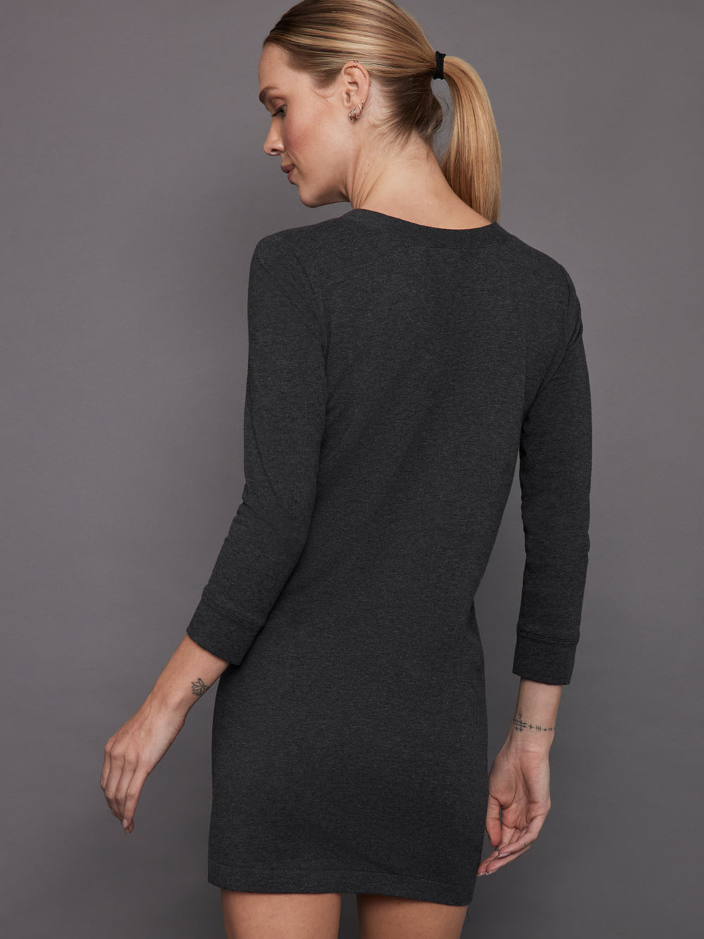 3/4 Sleeve Tailored Terry Mini Dress - Dark Heather Grey Carbon38 3/4 Sleeve Tailored Terry Mini Dress - Dark Heather Grey Carbon38