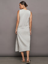 SLEEVELESS TAILORED TERRY SIDE SLIT GOWN - LIGHT HEATHER GREY