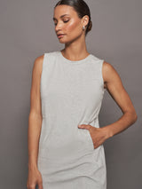 SLEEVELESS TAILORED TERRY SIDE SLIT GOWN - LIGHT HEATHER GREY