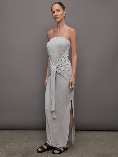 Strapless All in One Side Slit Gown - Light Grey