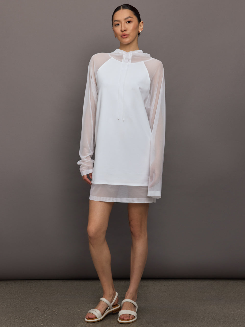 Oversized Raglan Sleeve hooded Mini Dress W Mesh - Snow White Carbon38 Oversized Raglan Sleeve hooded Mini Dress W Mesh - Snow White Carbon38