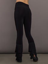 Back view of Fringe Hem Cropped Legging Black showing high-rise waistband and fringe hem.