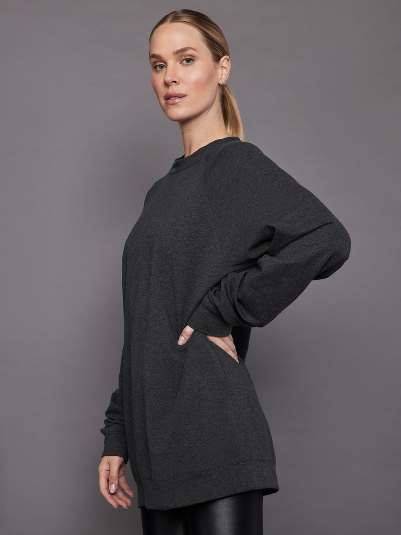 Oversized Raglan Sleeve Tailored Terry Mini Dress - Dark Heather Grey