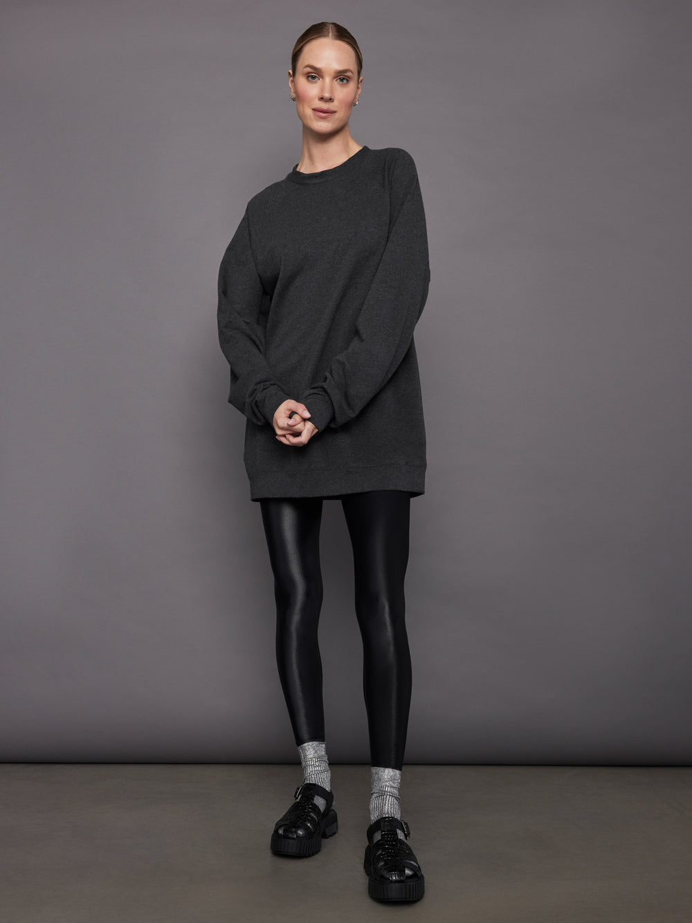 Oversized Raglan Sleeve Tailored Terry Mini Dress - Heather Grey Carbon38 Oversized Raglan Sleeve Tailored Terry Mini Dress - Heather Grey Carbon38