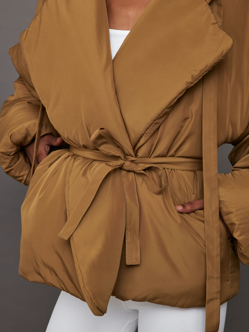 Padded Collar Duvet Belted Puffer Coat