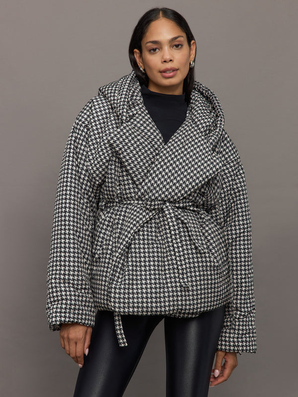 Hooded Sleeping Bag Coat Short - Large Houndstooth