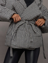 Hooded Sleeping Bag Coat Short - Large Houndstooth