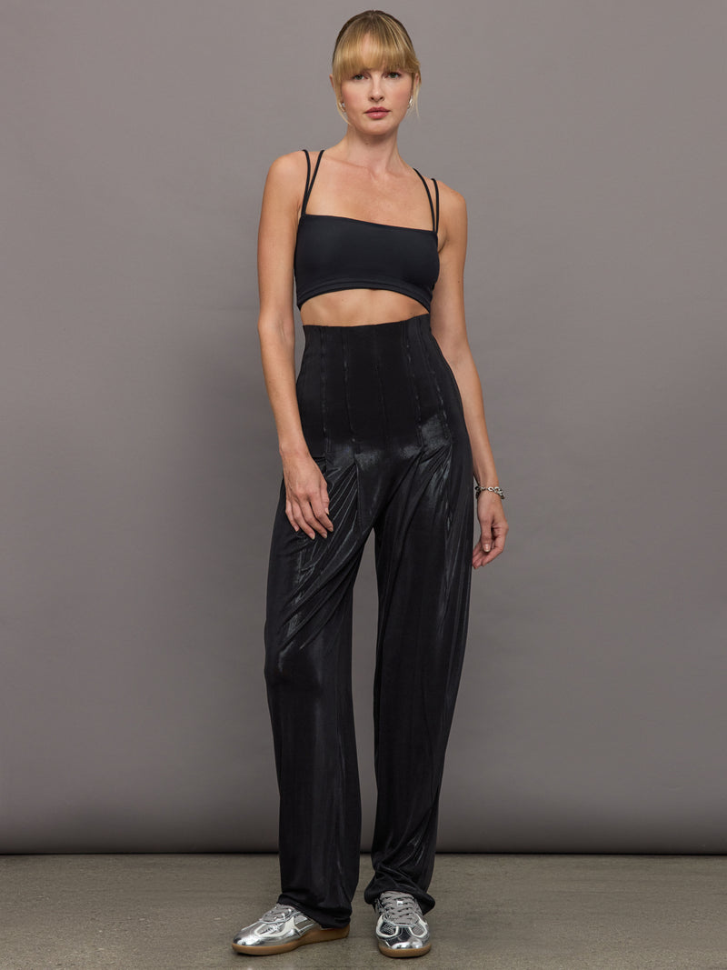 High Waist Tailored Pleat Pant - Black