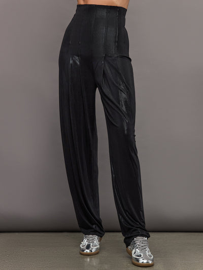 High Waist Tailored Pleat Pant - Black