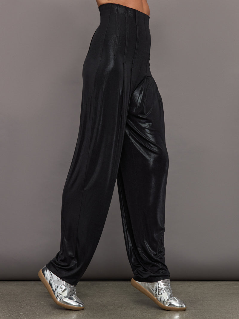 High Waist Tailored Pleat Pant - Black