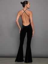 Low Back Slip Fishtail Jumpsuit - Black