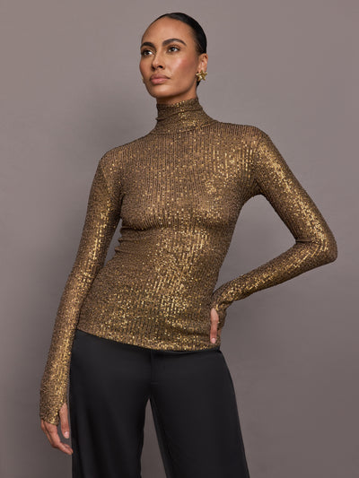 Slim Fit Long Sleeve Turtle Top - Bronze