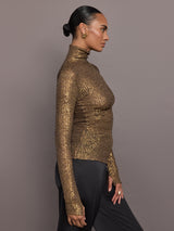 Slim Fit Long Sleeve Turtle Top - Bronze