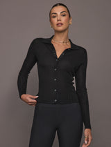 Ava Polo Cardigan - Black