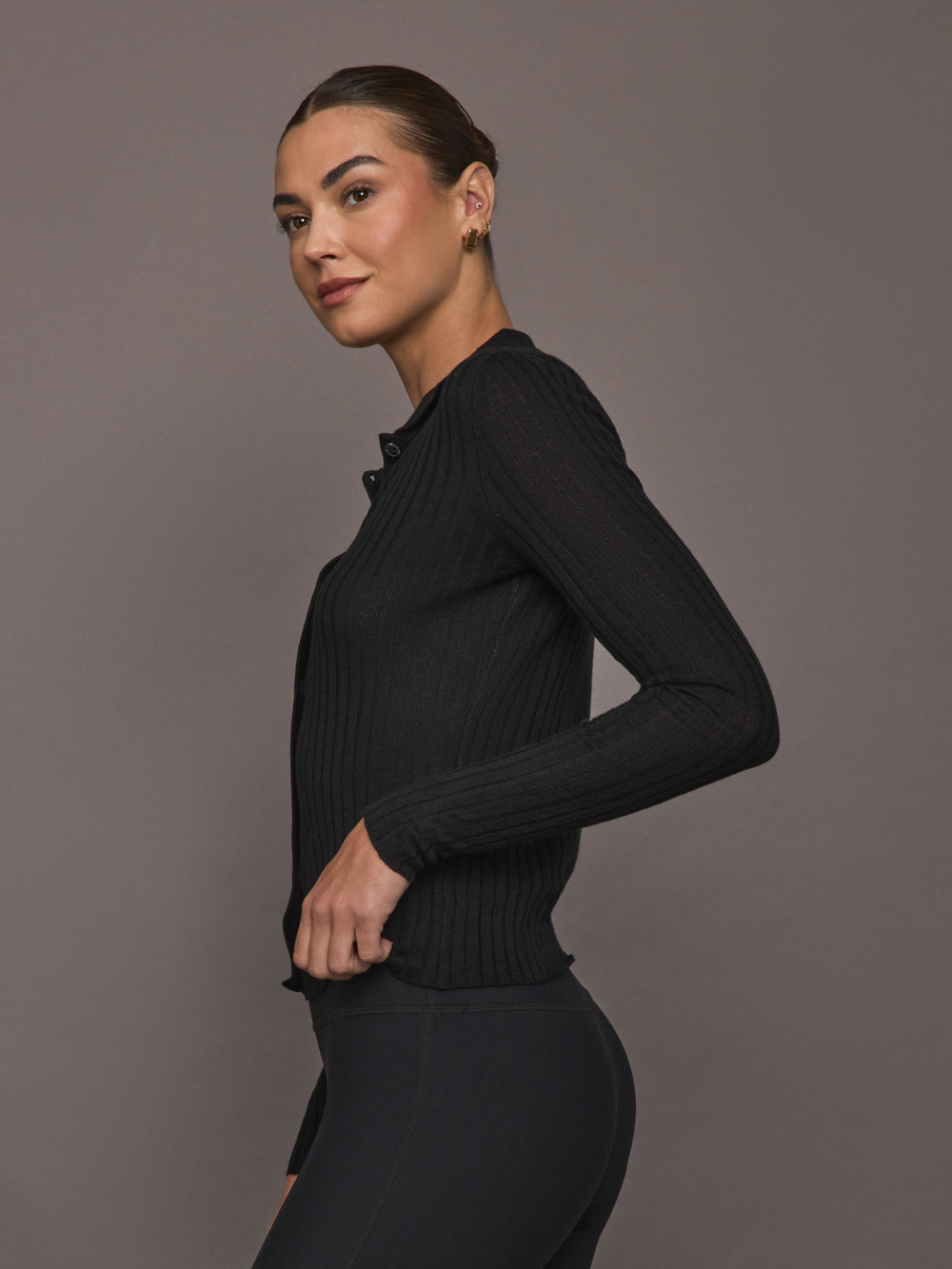 Ava Polo Cardigan - Black