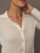 Ava Polo Cardigan - Ivory