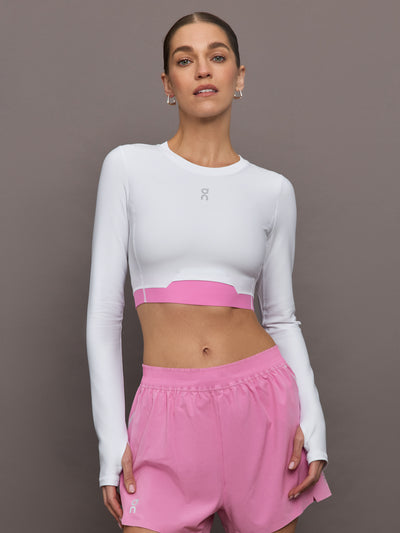 Train Long-Sleeve Crop - White | Raspberry