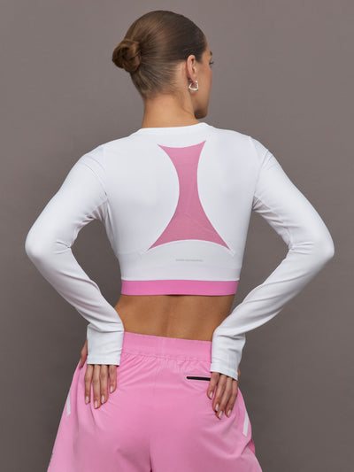 Train Long-Sleeve Crop - White | Raspberry