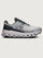 Gray and black running shoe on a light gray background