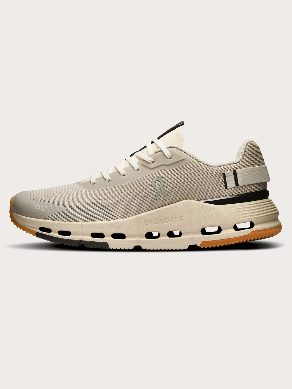 Truffle Dew-colored athletic sneakers.